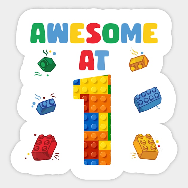 1 Year Old Building Blocks B-day Gift For Boys Kids Sticker by Los San Der